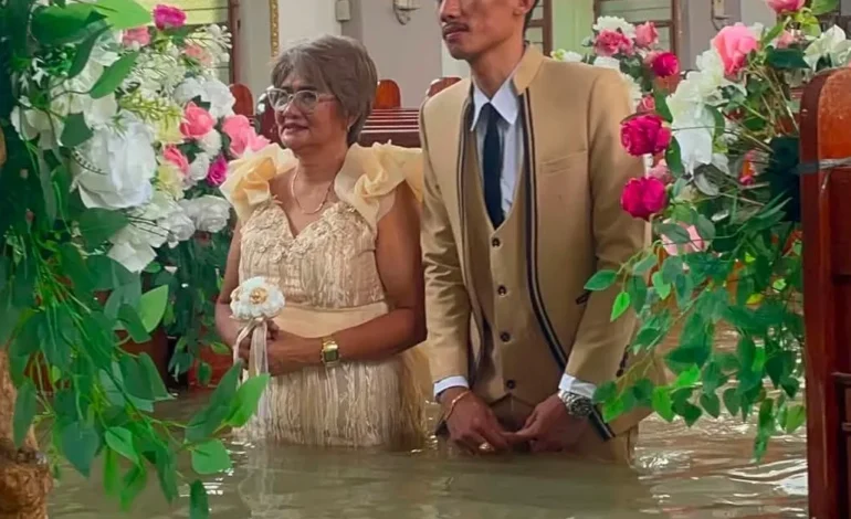 VIDEO: Philippine couple holds wedding in flooded church